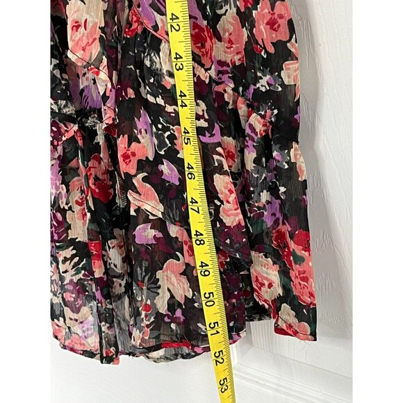 Forever 21 Babydoll Dress M Sheer Ruffles Asymmetric Dark Floral Fairy Cottageco - Picture 11 of 13